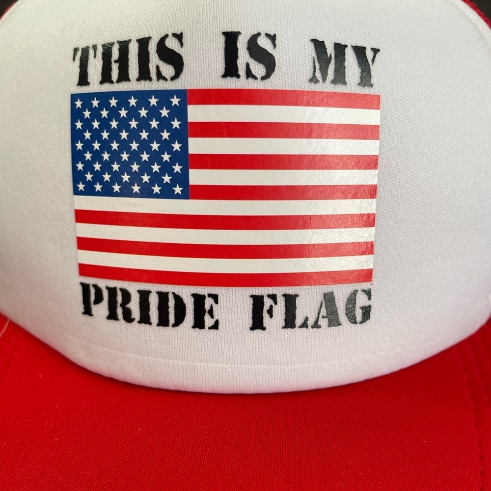 Red and White Pride Flag Trucker Hat - Picture 3 of 3